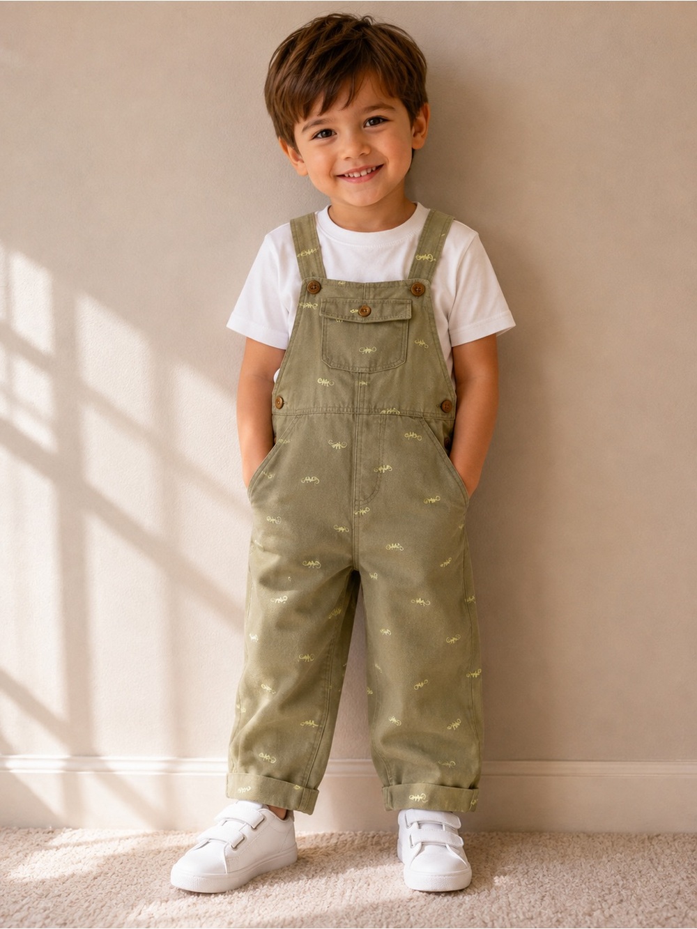 Carter’s Baby Boys Olive Green Chameleon Print Overalls 24M